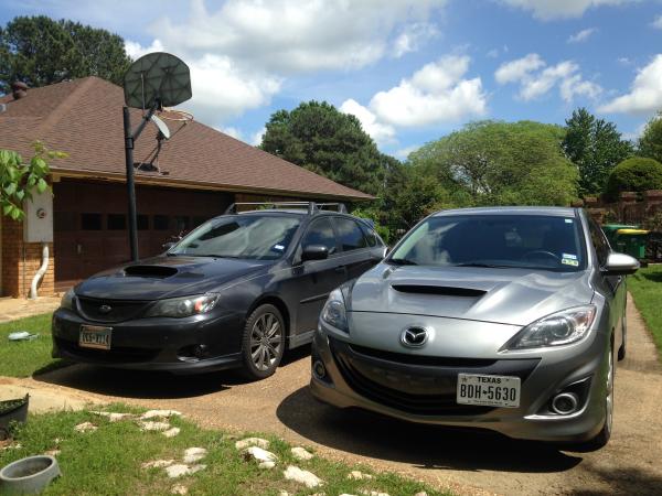 My new 2012 MazdaSpeed3 and my friends 09 Subaru Impreza WRX