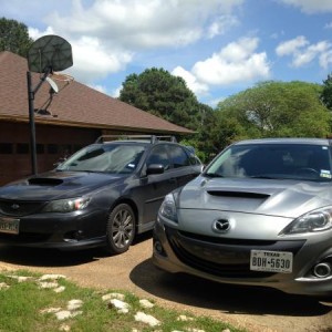 My new 2012 MazdaSpeed3 and my friends 09 Subaru Impreza WRX
