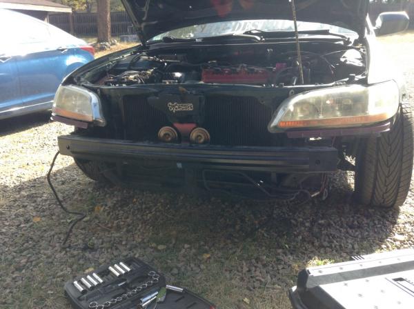 got the OEM headlights off part car new horns painted and new shield. got new bumper retainers painted up - Purple.