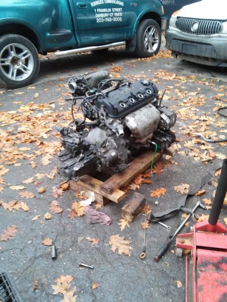 Stock f23a4 tranny on the f23 with a new timing belt, water pump, clutch, pressure plate, throw out barring, I reconditioned the fly wheel myself lol